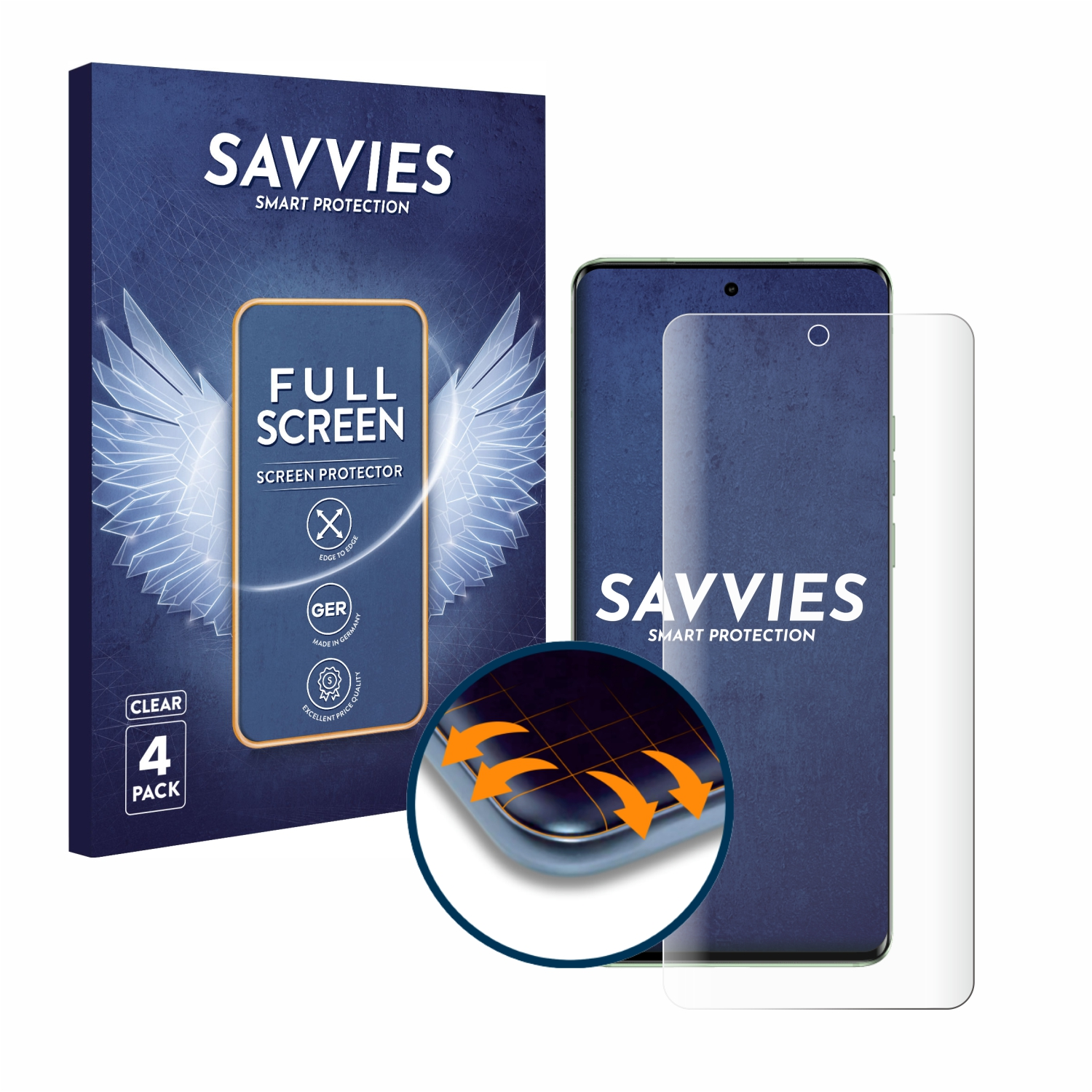 SAVVIES 4x Flex Full-Cover 3D Schutzfolie(für Curved Motorola Edge 40)