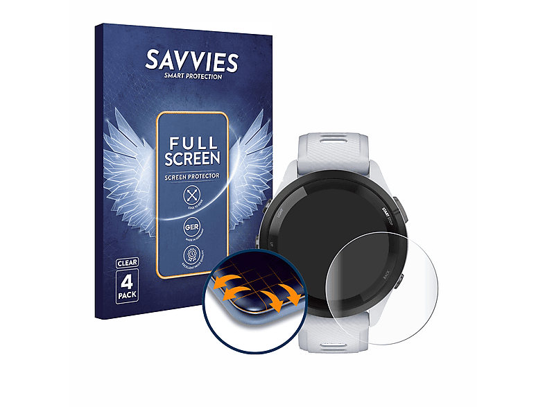 SAVVIES 4x Flex Full-Cover 3D Curved Schutzfolie(für Garmin Forerunner 265 (46 mm))