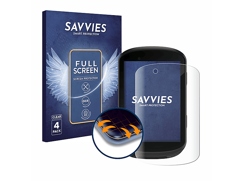 SAVVIES 4x Flex Full-Cover 3D Curved Schutzfolie(für Garmin Edge 830)