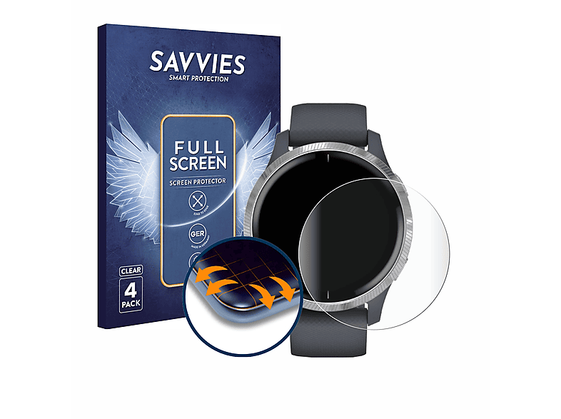 SAVVIES 4x 3D (43 Venu Curved Garmin Flex mm)) Schutzfolie(für Full-Cover