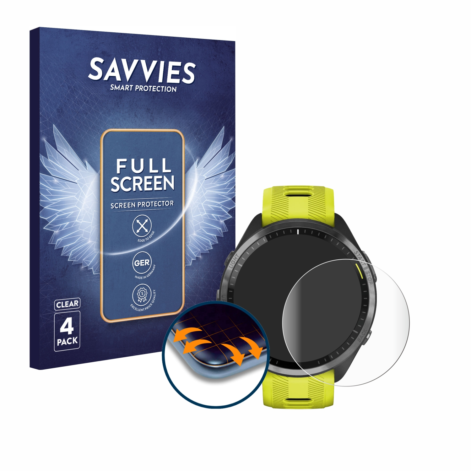 Smartwatch und Displayschutzfolienbox mit Schutz auf der Uhr.