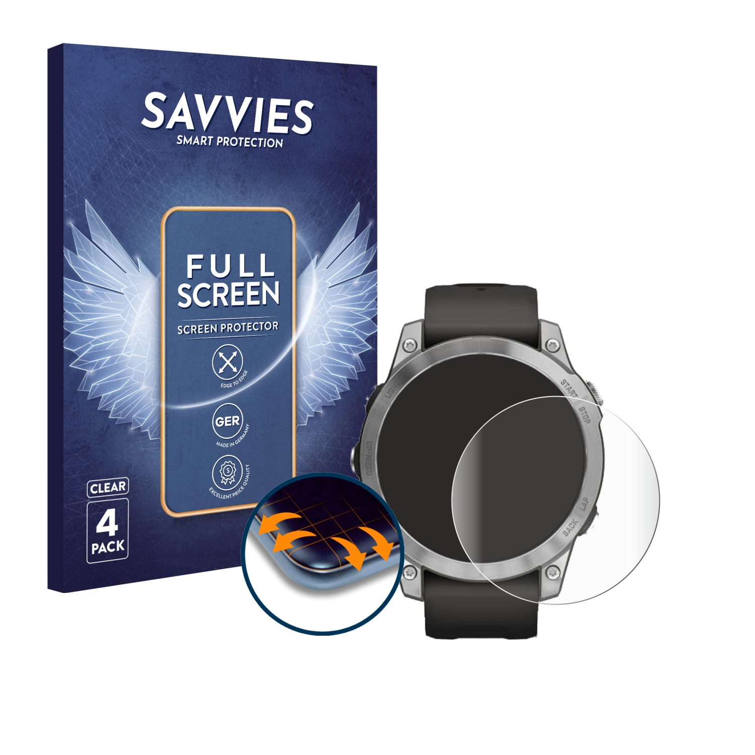 Fenix Flex Garmin 3D 7 SAVVIES (47 Full-Cover Curved mm)) Schutzfolie(für 4x