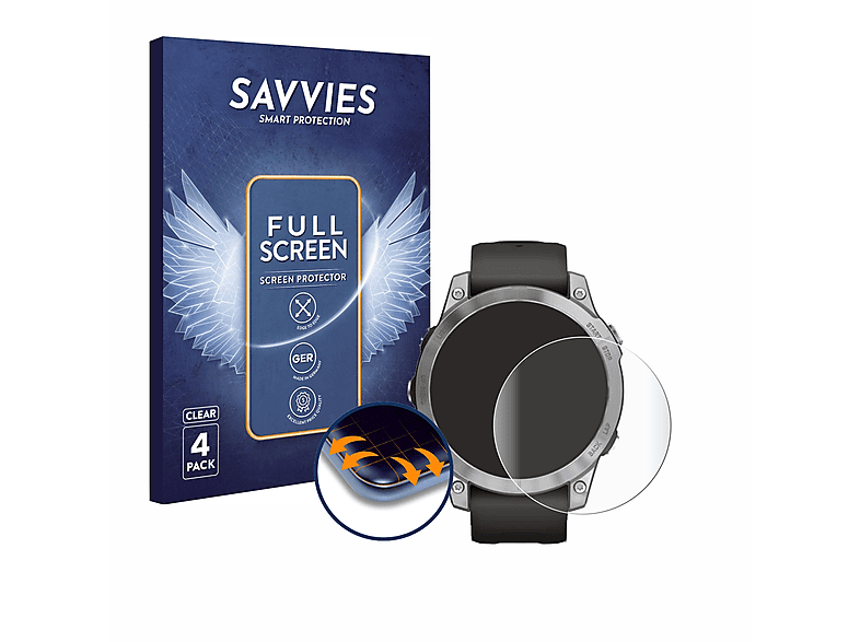 (47 Garmin mm)) 4x 7 Curved SAVVIES 3D Fenix Full-Cover Schutzfolie(für Flex