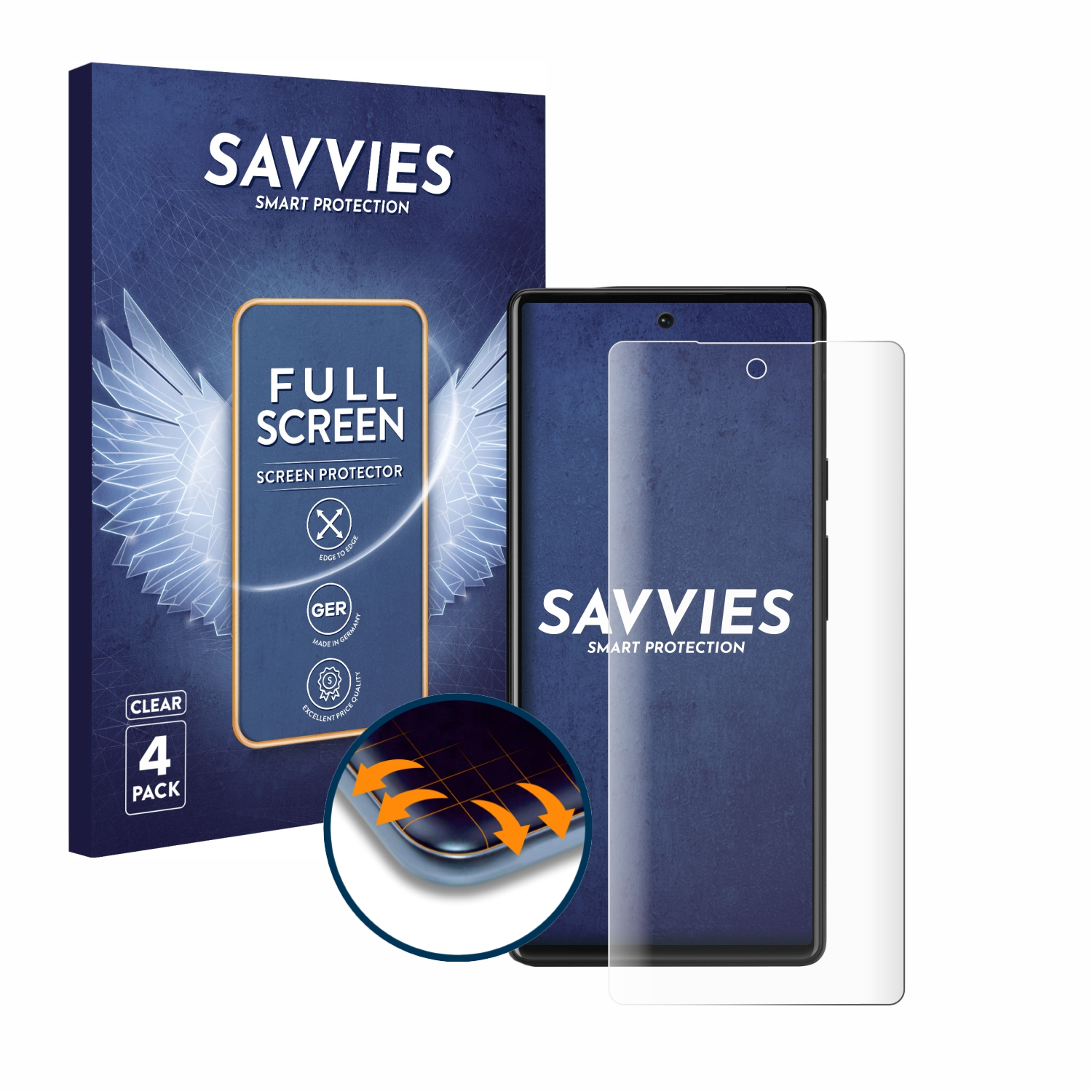 SAVVIES 4x Flex Full-Cover Schutzfolie(für 3D 6) Pixel Google Curved
