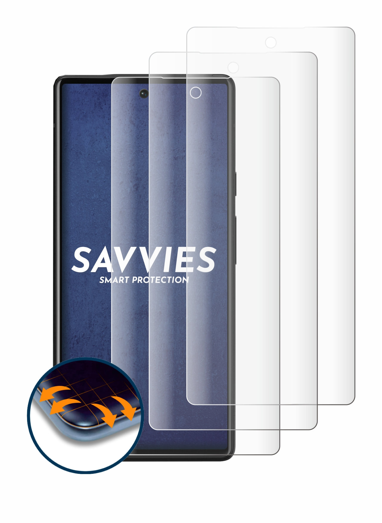 SAVVIES 4x Flex Full-Cover Schutzfolie(für 3D 6) Pixel Google Curved