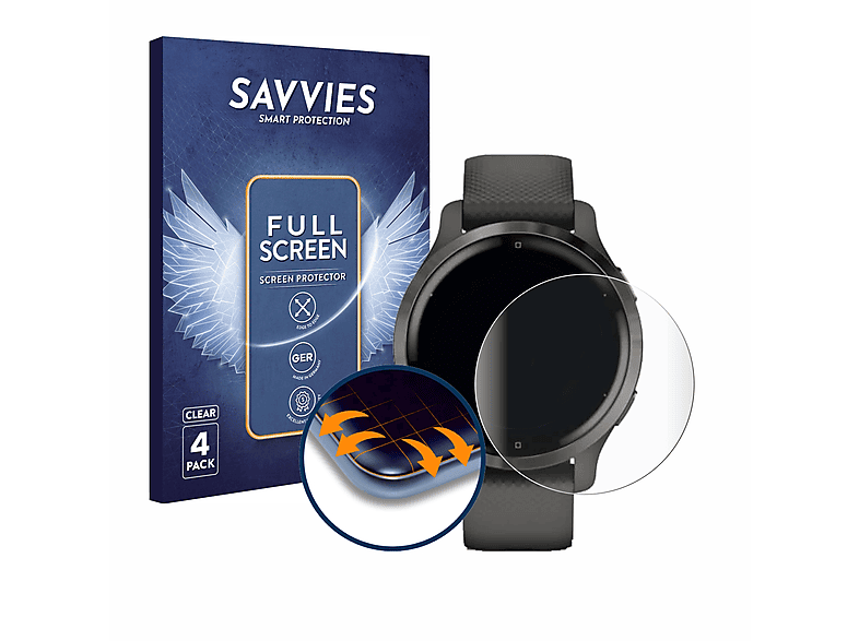 SAVVIES 4x Flex Full-Cover 3D Garmin Venu 2S) Curved Schutzfolie(für