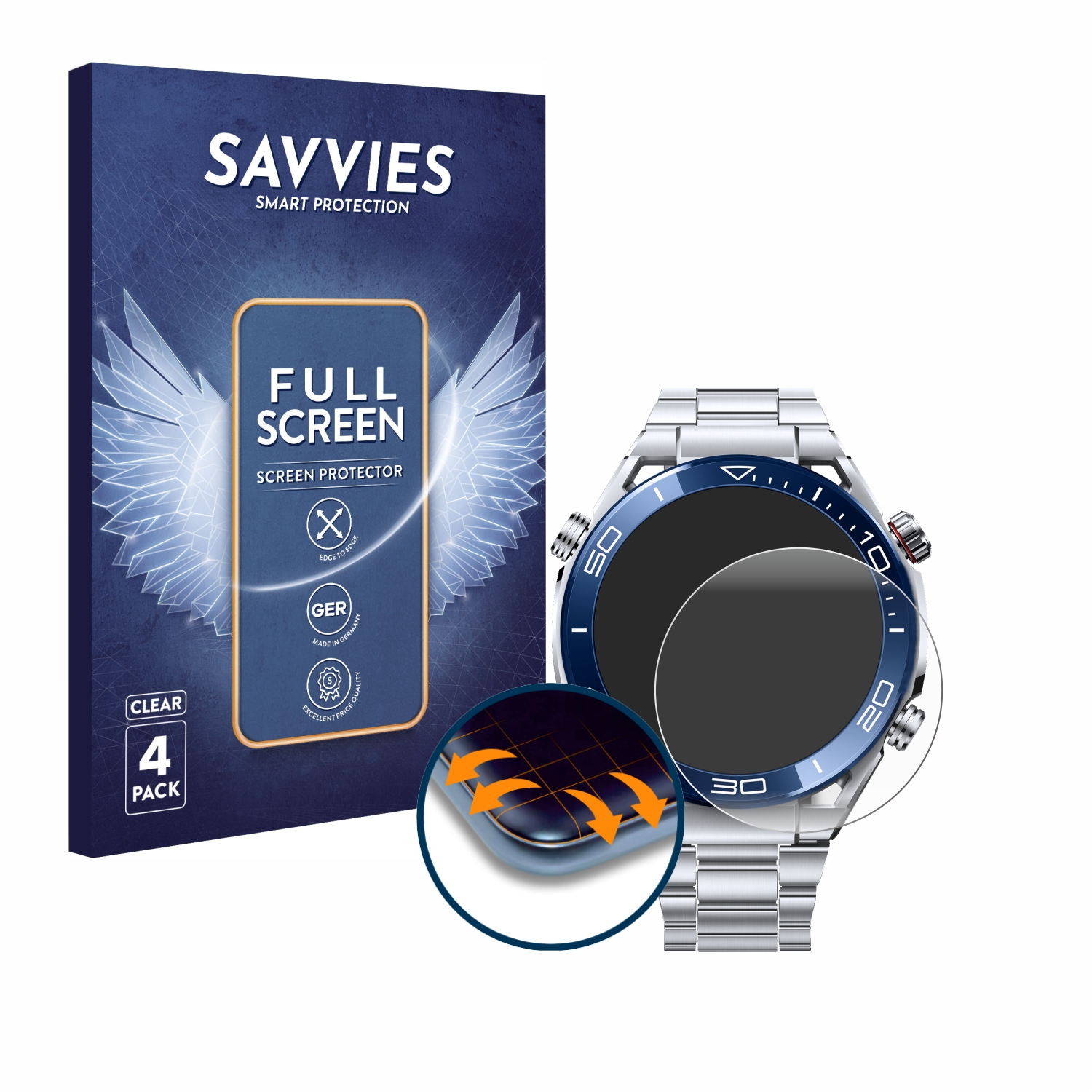 SAVVIES 4x Flex Full-Cover 3D mm)) Huawei Schutzfolie(für Ultimate Watch (48,5 Curved