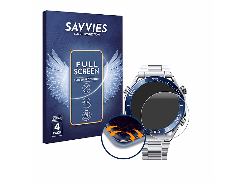 SAVVIES 4x Flex Full-Cover 3D Curved Schutzfolie(für Huawei Watch Ultimate (48,5 mm)) | Smartwatch Schutzfolien & Gläser