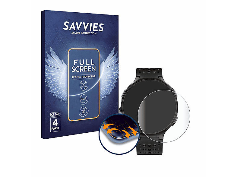 SAVVIES 4x Flex Full-Cover 3D Curved Schutzfolie(für Garmin Forerunner 235)