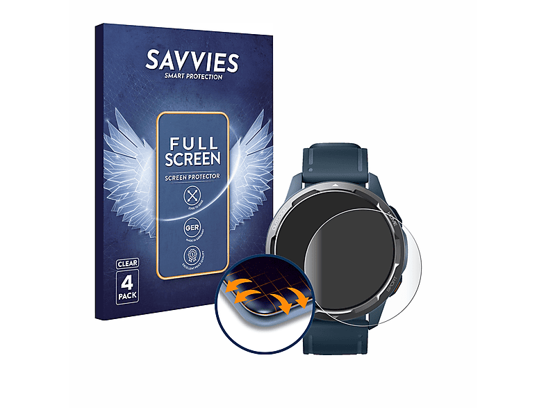 SAVVIES 4x Flex Full-Cover 3D Curved Schutzfolie(für Xiaomi Watch S1 Active)