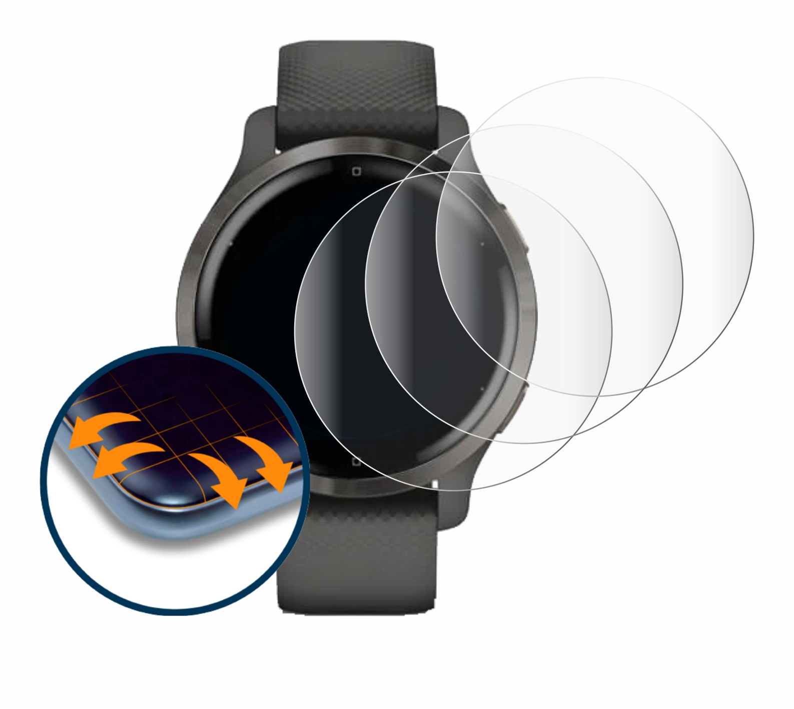 4x Garmin 3D Venu SAVVIES Curved Schutzfolie(für Full-Cover 2S) Flex