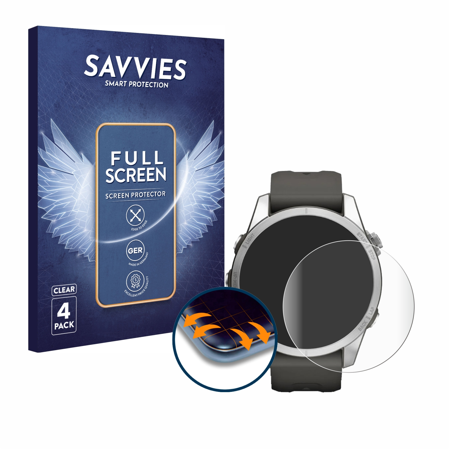 Full-Cover Solar 3D mm)) Pro Flex Garmin SAVVIES 4x Schutzfolie(für Curved Fenix 7S (42