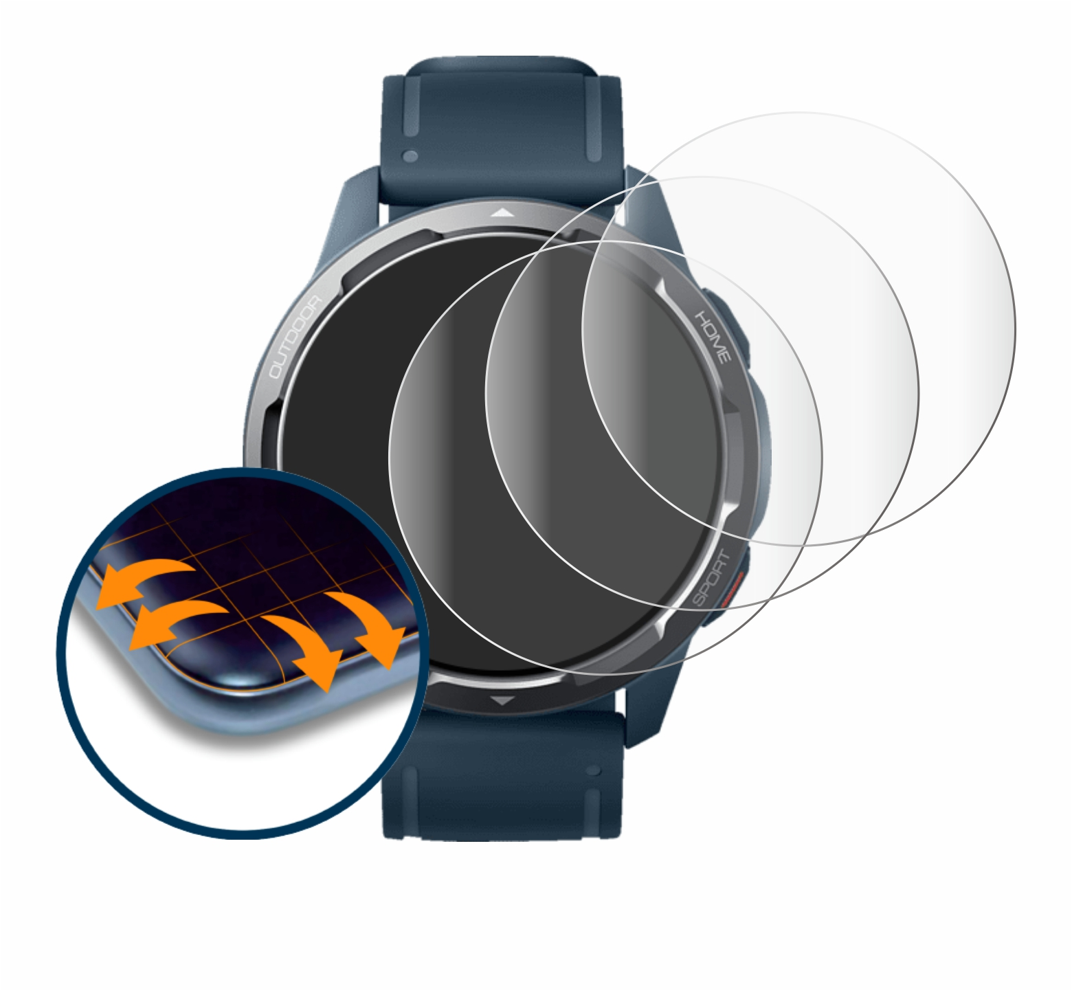 4x Watch Curved Xiaomi S1 Flex Schutzfolie(für Active) Full-Cover SAVVIES 3D