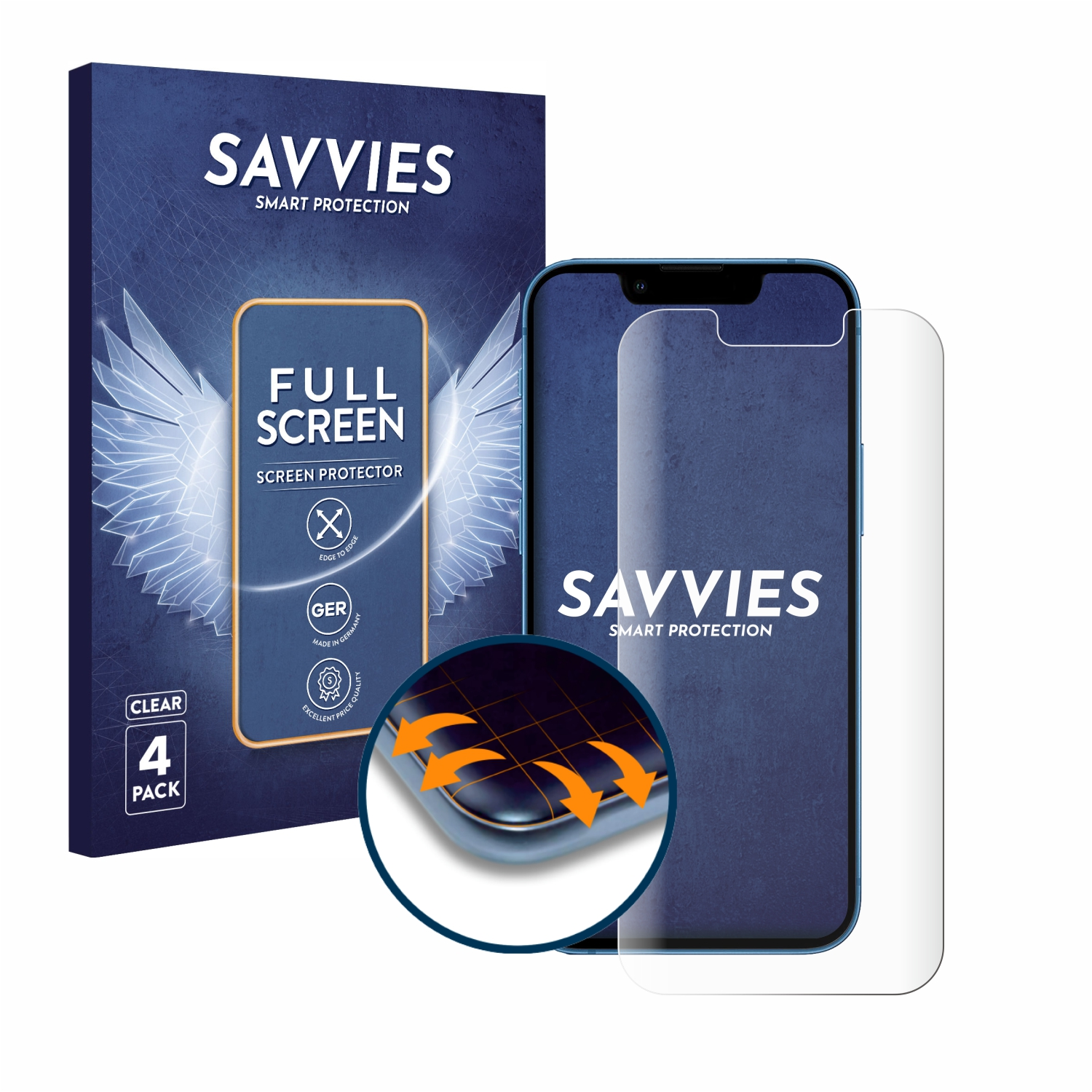 SAVVIES 4x Flex Full-Cover 3D 13 mini) Schutzfolie(für Apple iPhone Curved