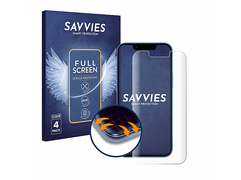 SAVVIES 4x Flex Full-Cover 3D 13 mini) Schutzfolie(für Apple iPhone Curved