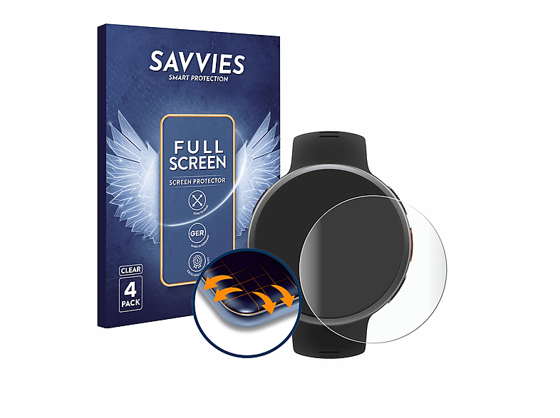SAVVIES 4x Flex Full-Cover 3D Curved Schutzfolie(für Polar Vantage V2)