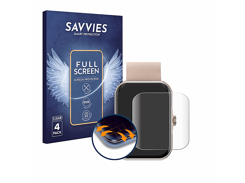 SAVVIES 4x Curved Mutoy Schutzfolie(für Smartwatch 1.83\