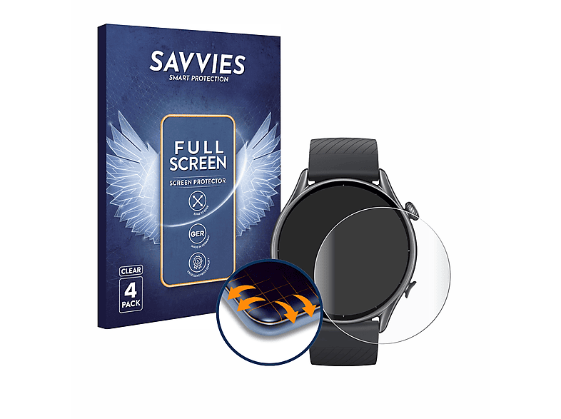 SAVVIES 4x Flex Full-Cover 3D Curved Schutzfolie(für Amazfit Huami GTR 3)