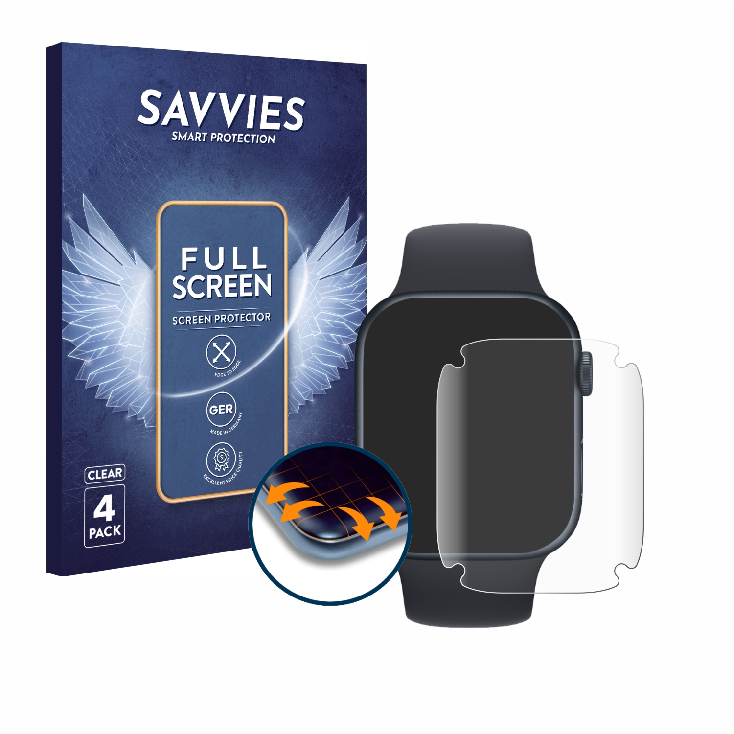 SAVVIES 4x Flex Full-Cover 3D 7 Watch Schutzfolie(für mm)) Series Apple Curved (45