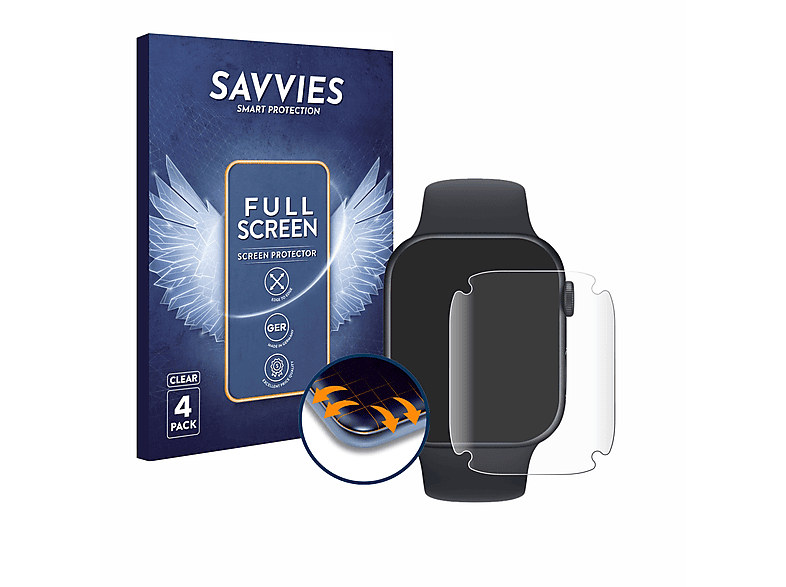 SAVVIES 4x Flex Full-Cover 3D Curved Schutzfolie(für Apple Watch Series 7 (45 mm))