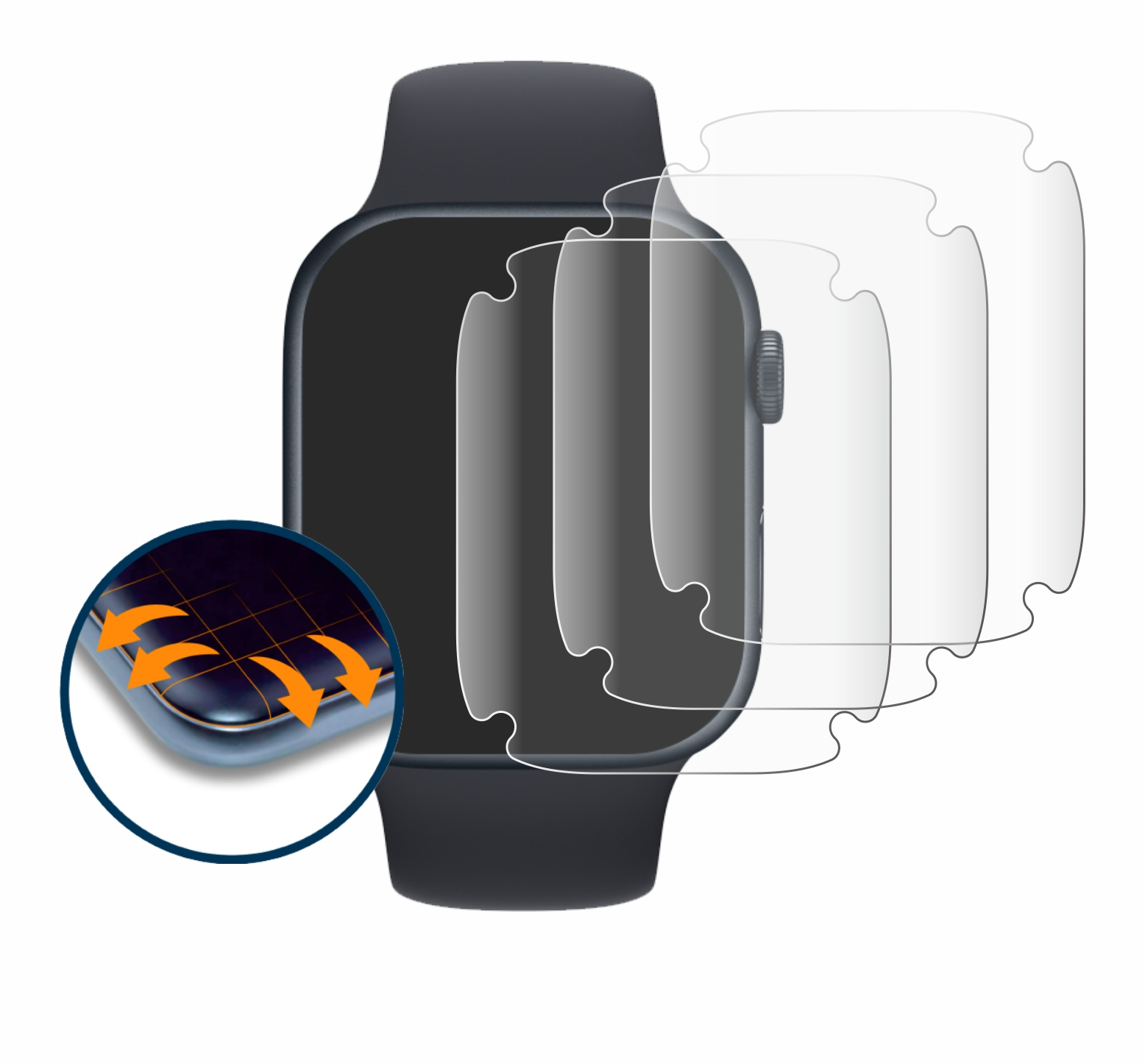 SAVVIES 4x Curved 3D mm)) 7 Flex Series Schutzfolie(für (45 Watch Apple Full-Cover