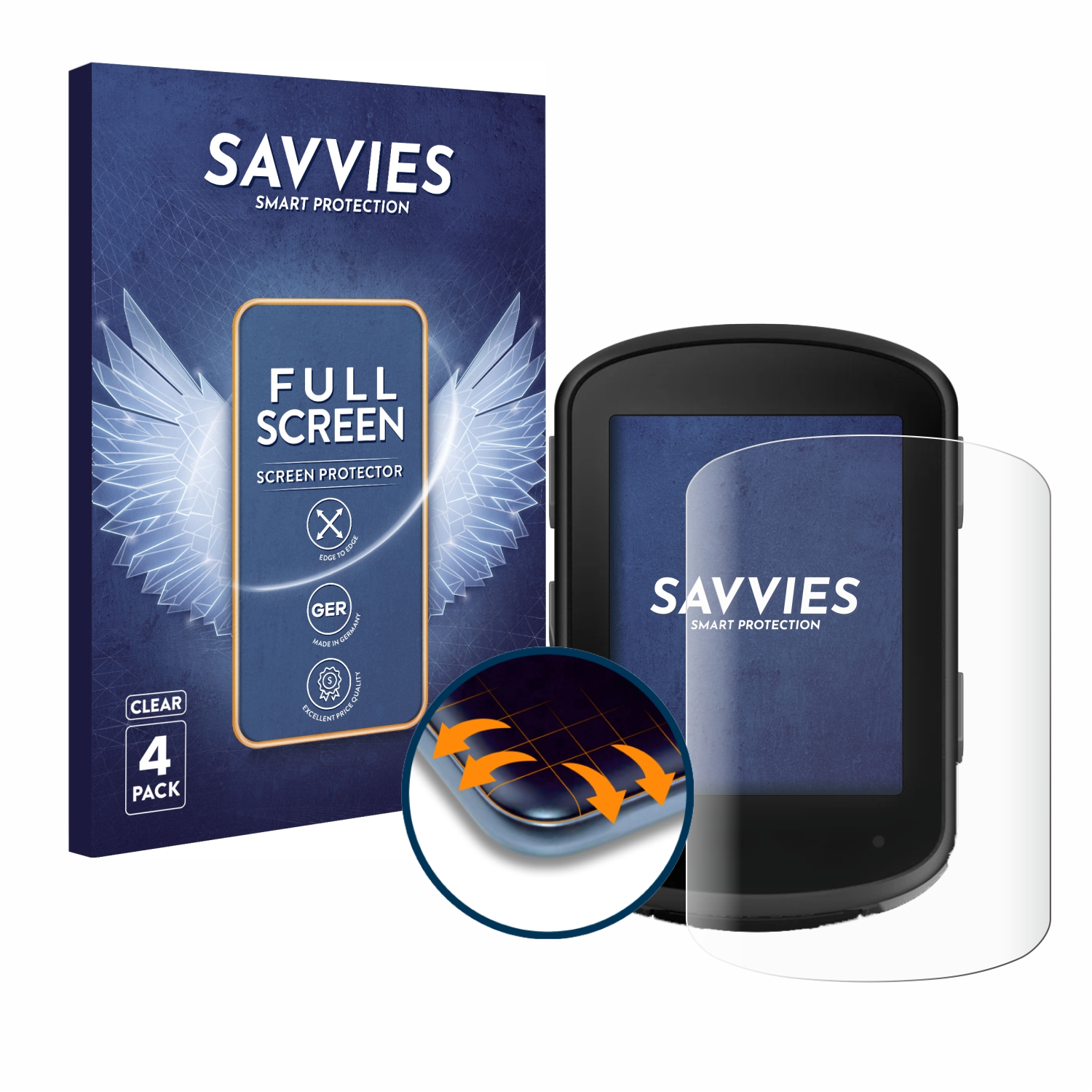 SAVVIES Flex Edge Garmin 840) Curved Full-Cover 4x Schutzfolie(für 3D