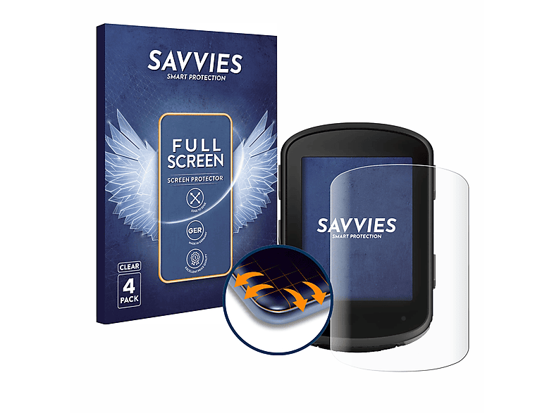 SAVVIES 4x Schutzfolie(für 840) Curved Full-Cover Garmin Edge Flex 3D
