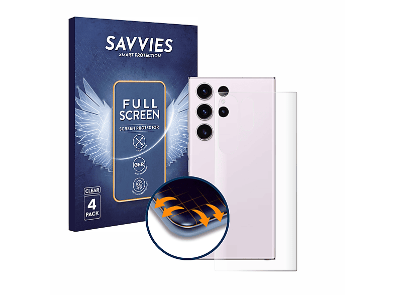 SAVVIES 4x Flex Full-Cover 3D Curved Schutzfolie(für Samsung Galaxy S23 Ultra)