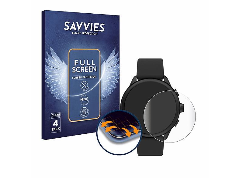 SAVVIES 4x Flex Full-Cover 3D Curved Schutzfolie(für Fossil Smartwatch Wellness (Gen 6) Hybrid)
