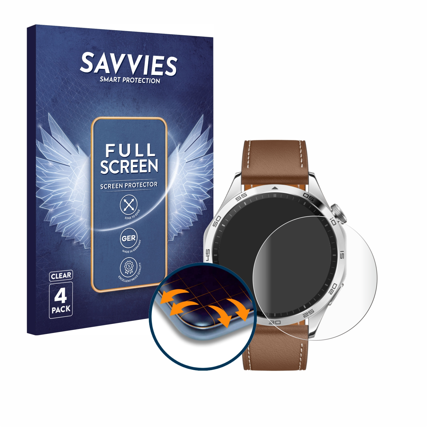 SAVVIES 4x Flex Full-Cover 3D 4 Schutzfolie(für GT Watch Huawei Curved (46mm))
