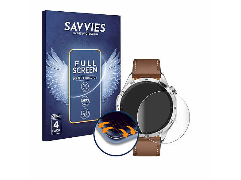 SAVVIES 4x Flex Full-Cover 3D Curved Schutzfolie(für Huawei Watch GT 4 (46mm))