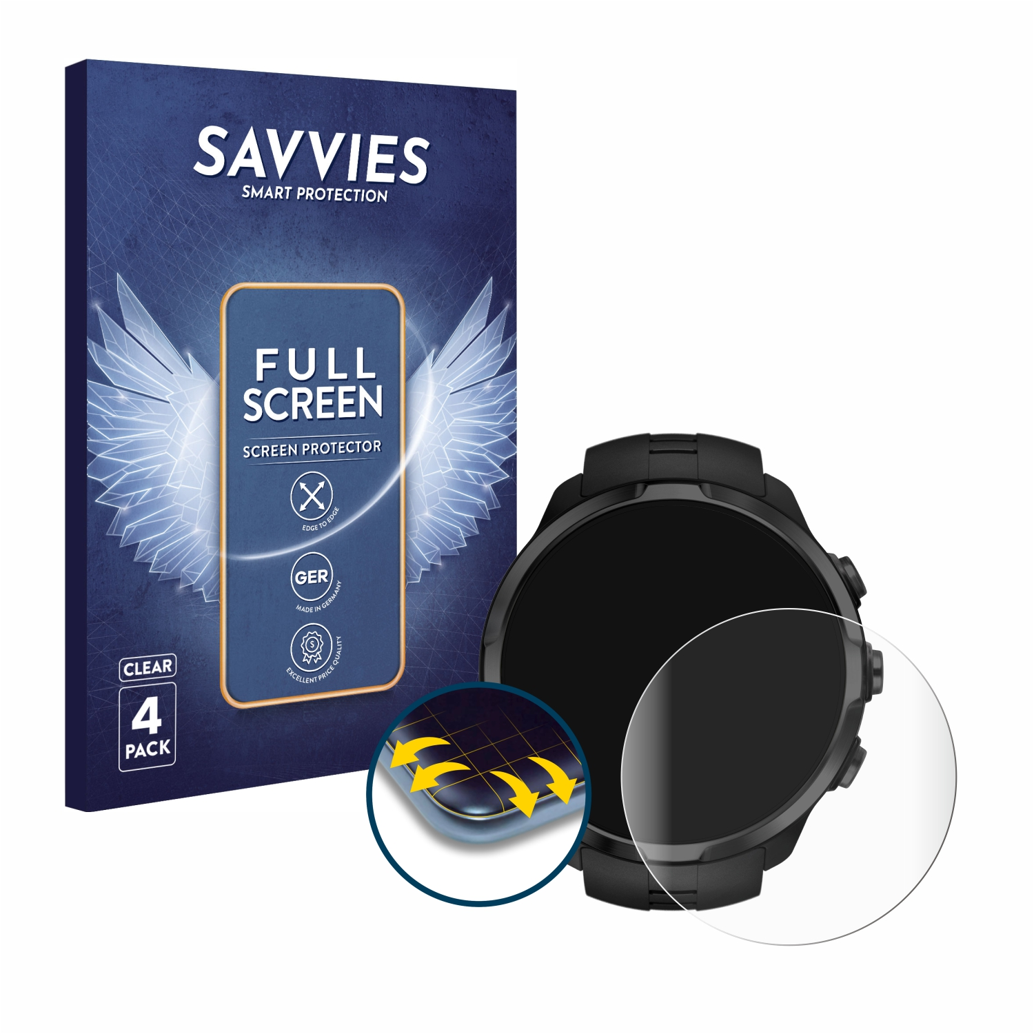 SAVVIES 4x Flex Full-Cover 3D Suunto Curved Schutzfolie(für Spartan Sport)