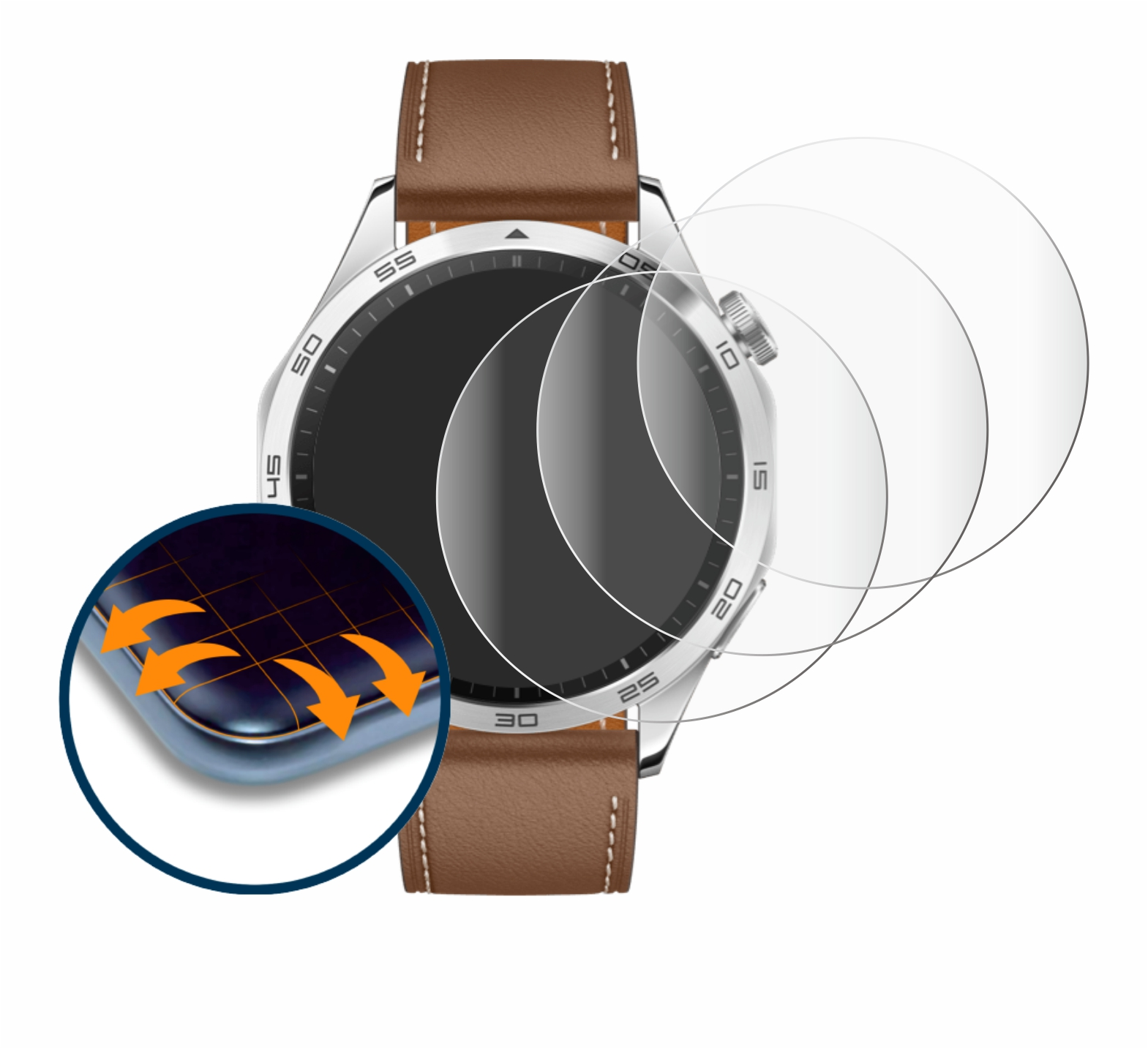 SAVVIES 4x Flex Full-Cover 3D Curved Huawei (46mm)) GT Watch 4 Schutzfolie(für