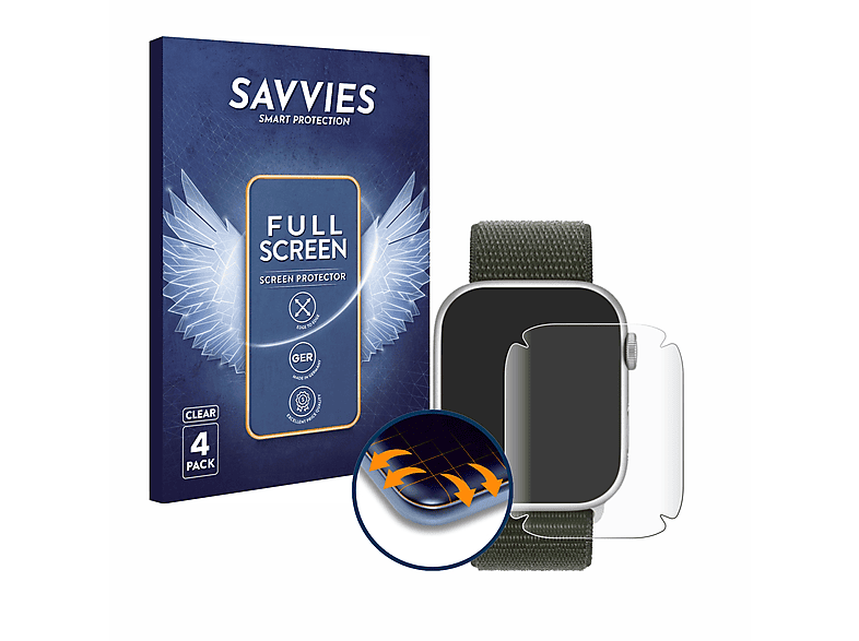 SAVVIES 4x Flex Full-Cover 3D Curved Schutzfolie(für Apple Watch Series 9 (41 mm))