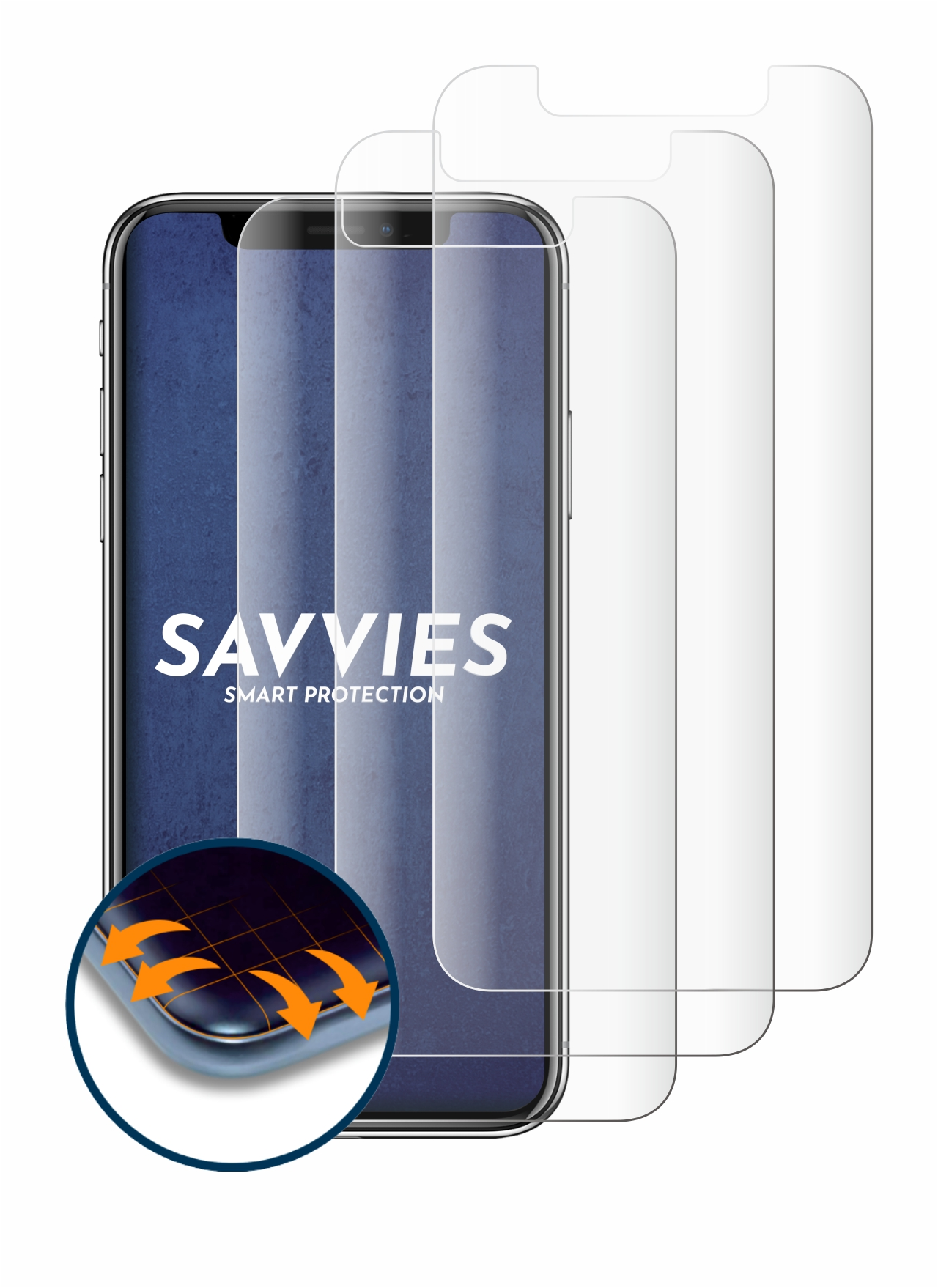 SAVVIES 4x Flex Full-Cover iPhone 3D Schutzfolie(für Apple Curved X)