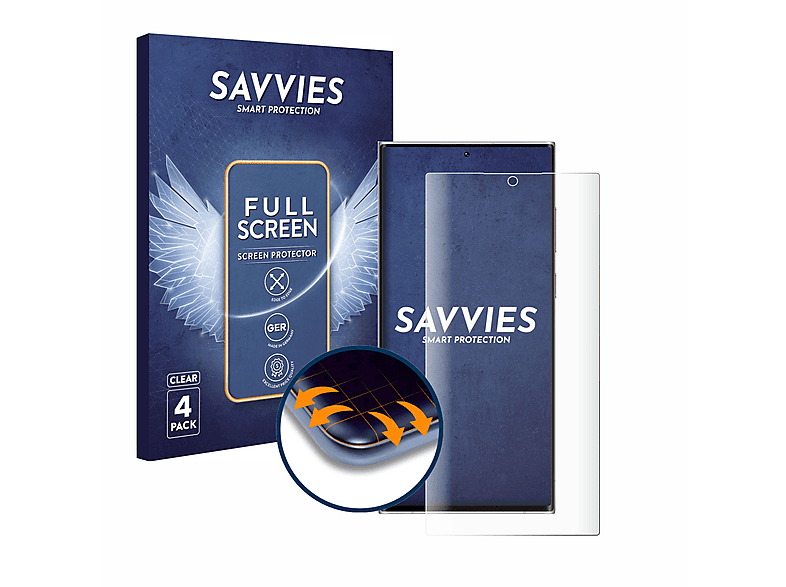 SAVVIES 4x Flex Curved (case-friendly)) Ultra 3D S22 Galaxy Full-Cover 5G Schutzfolie(für Samsung