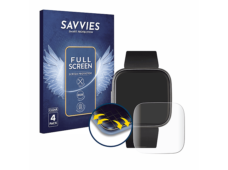SAVVIES 4x Flex Full-Cover 3D Curved Schutzfolie(für Fitbit Versa 2)