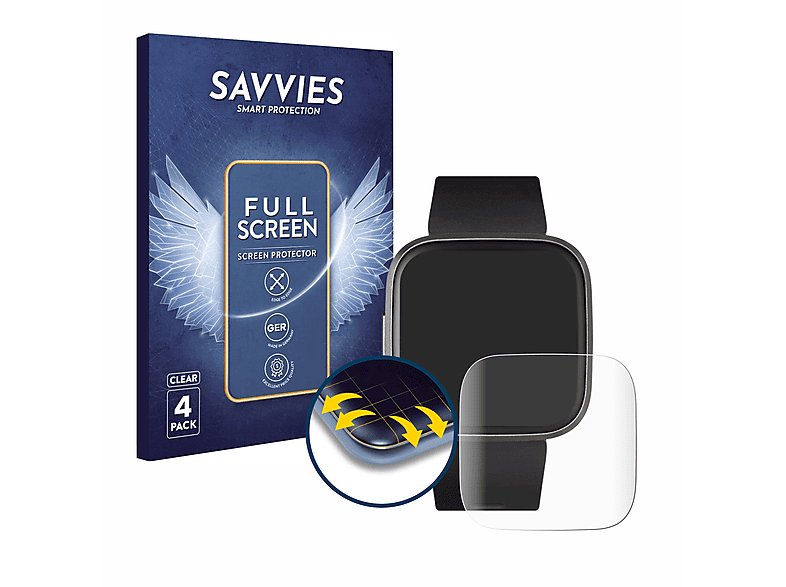 SAVVIES 4x Flex Full-Cover 3D Curved Schutzfolie (für Fitbit Versa 2)