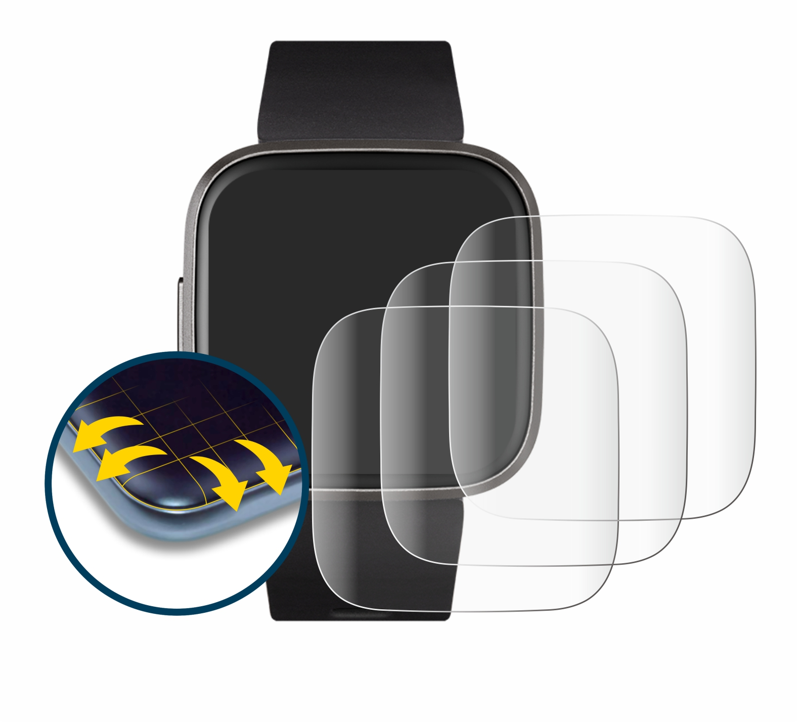 SAVVIES Curved 4x Schutzfolie(für Full-Cover 3D 2) Fitbit Flex Versa