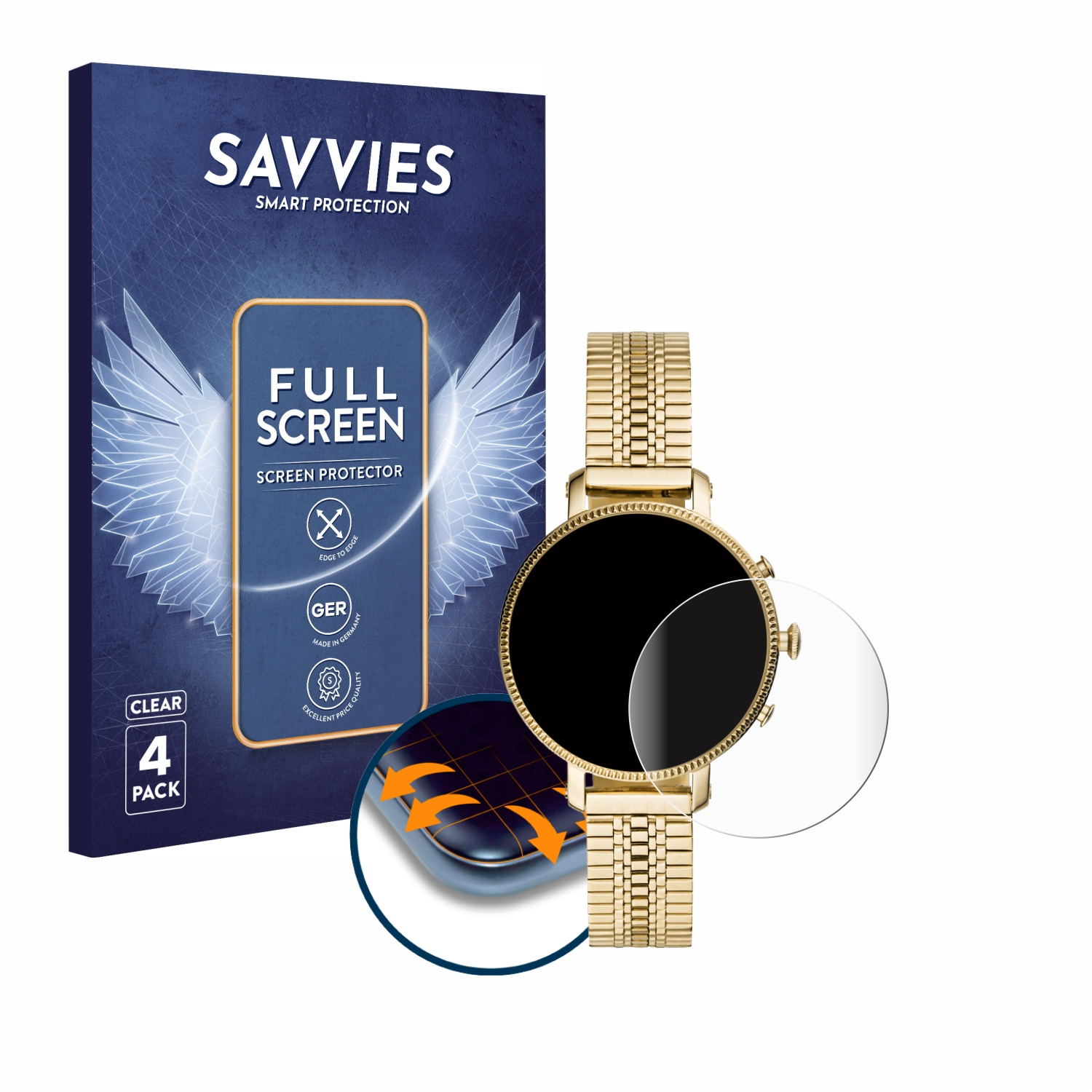 SAVVIES 4x Flex Full-Cover Q Schutzfolie(für Curved 3D Fossil Cameron)