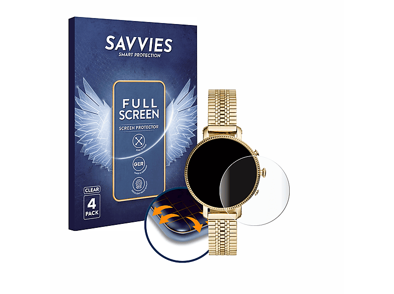 SAVVIES 4x Flex Full-Cover Q Schutzfolie(für Curved 3D Fossil Cameron)