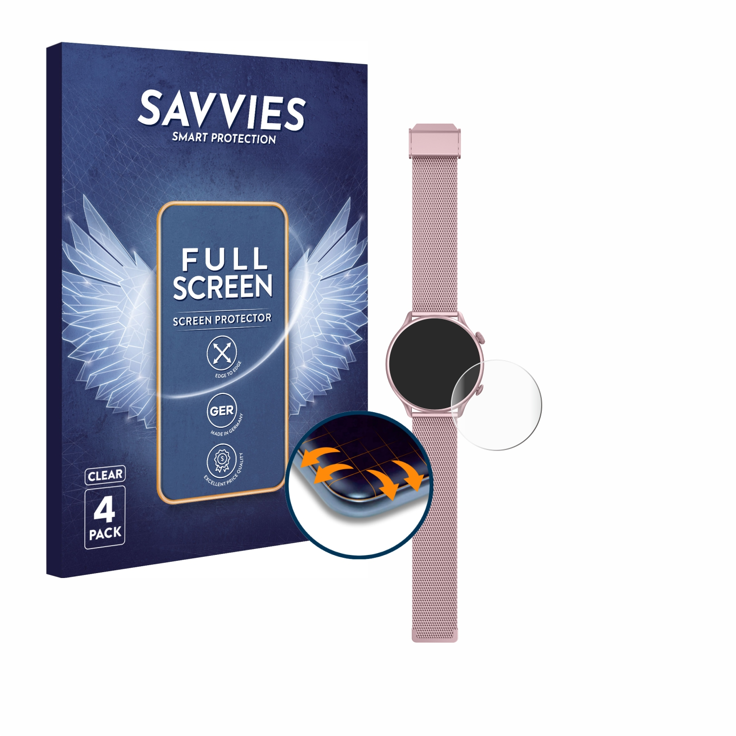 SAVVIES 4x Flex Full-Cover 3D Schutzfolie(für Lady Aligator Curved X) Watch