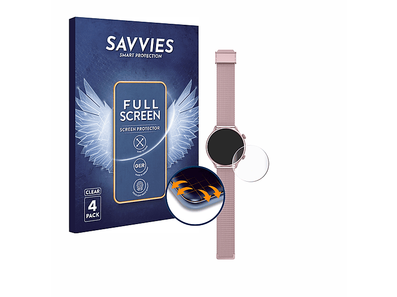 X) SAVVIES 3D Flex Curved Watch 4x Schutzfolie(für Aligator Full-Cover Lady