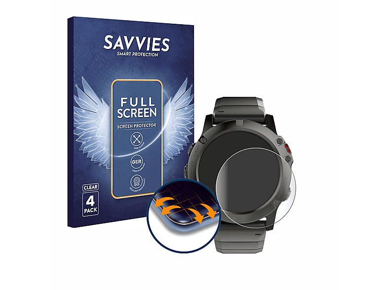 SAVVIES 4x Flex Full-Cover Garmin mm)) 5X (51 Schutzfolie(für 3D Curved Fenix