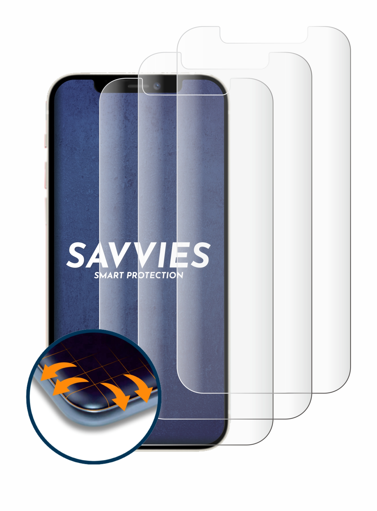 iPhone SAVVIES Schutzfolie(für 3D 4x Pro) Full-Cover Curved Apple Flex 12