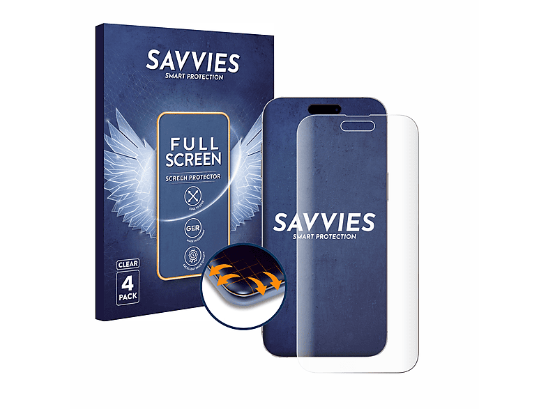 SAVVIES 4x Flex Full-Cover 3D Curved Schutzfolie(für Apple iPhone 14 Pro Max)