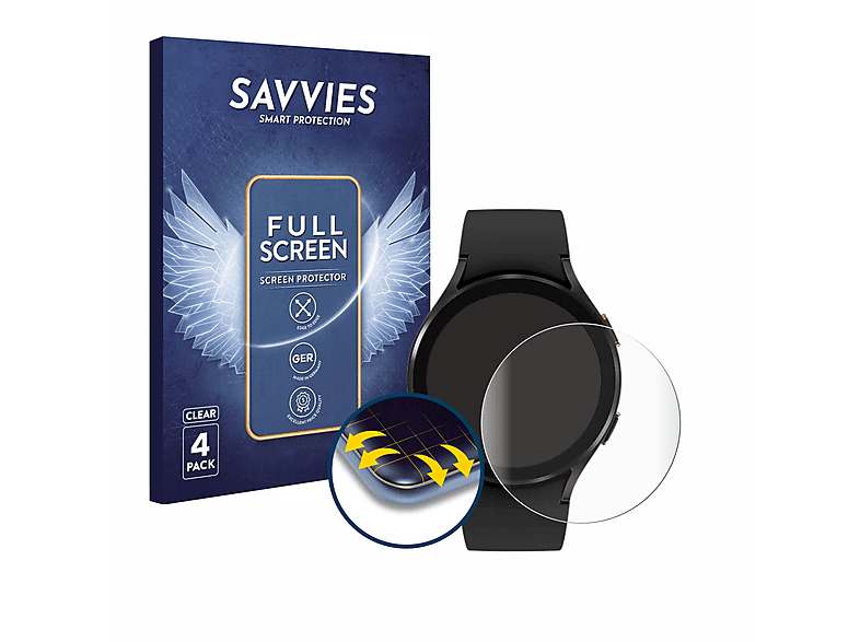 SAVVIES 4x Flex Full-Cover 3D Curved Schutzfolie(für Samsung Galaxy Watch 4 (44mm))