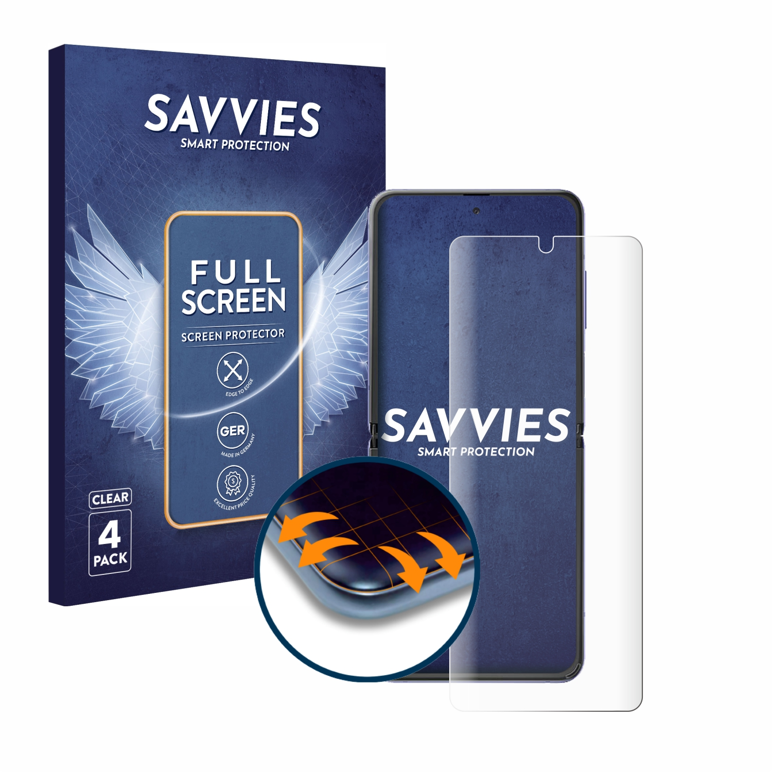SAVVIES 4x Flex Flip) Schutzfolie(für Samsung Curved Z Galaxy Full-Cover 3D