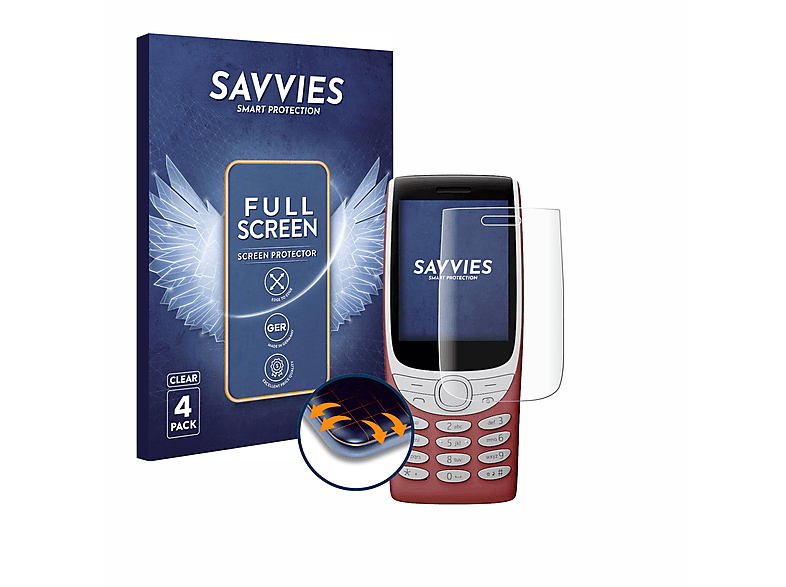 SAVVIES 4x Flex Full-Cover 3D Curved Schutzfolie(für Nokia 8210 4G)