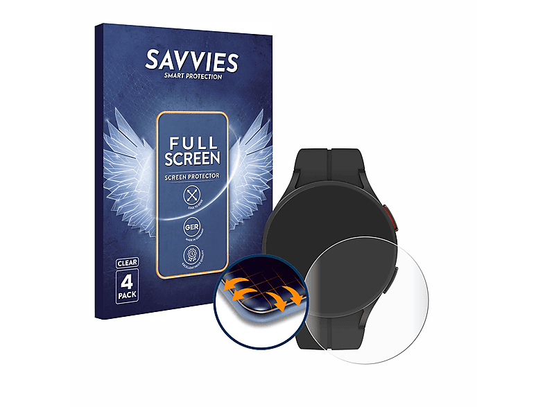 SAVVIES 4x Flex Full-Cover 3D Curved Schutzfolie(für Samsung Galaxy Watch 5 Pro)
